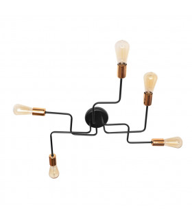 Tube Multi Arm Semi Flush Ceiling Light Black Copper 64cm