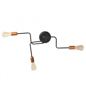 Tube Multi Arm Semi Flush Ceiling Light Black Copper 66cm