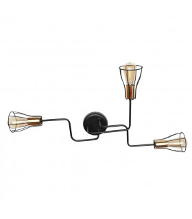 Tube Multi Arm Semi Flush Ceiling Light Black Copper 82cm