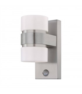 LED Outdoor Up Down Wall Light with PIR Motion Sensor Stainless Steel, Silver IP44 - 1