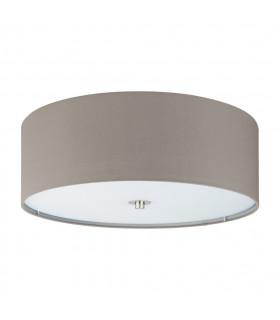 Pasteri 3 Light Flush Ceiling Light Satin Nickel with Taupe Fabric Shade and White Diffuser, E27 - UK Stock