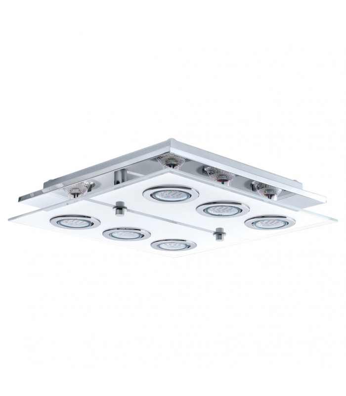 6 Light Flush Ceiling Light Polished Chrome and White Glass, GU10 - UK Stock