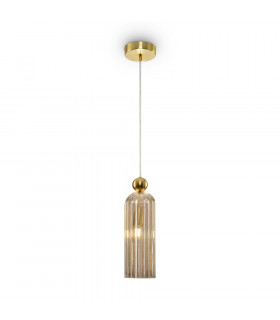 Antic Modern Slim Pendant Ceiling Light Gold Glass Cognac Shade-1