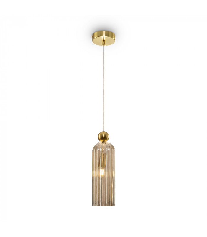 Antic Modern Slim Pendant Ceiling Light Gold Glass Cognac Shade-1