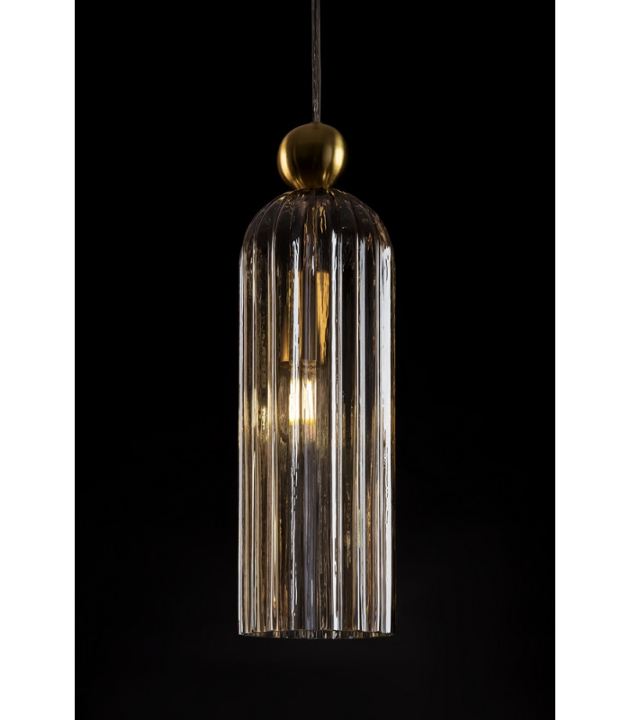 Antic Modern Slim Pendant Ceiling Light Gold Glass Cognac Shade-3