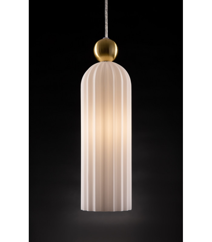 Antic Modern Slim Pendant Ceiling Light Gold Glass White Shade-3