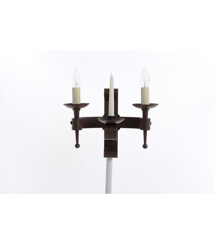 Refectory 2 Light Aged Iron Twin Wall Light and Wax Candle