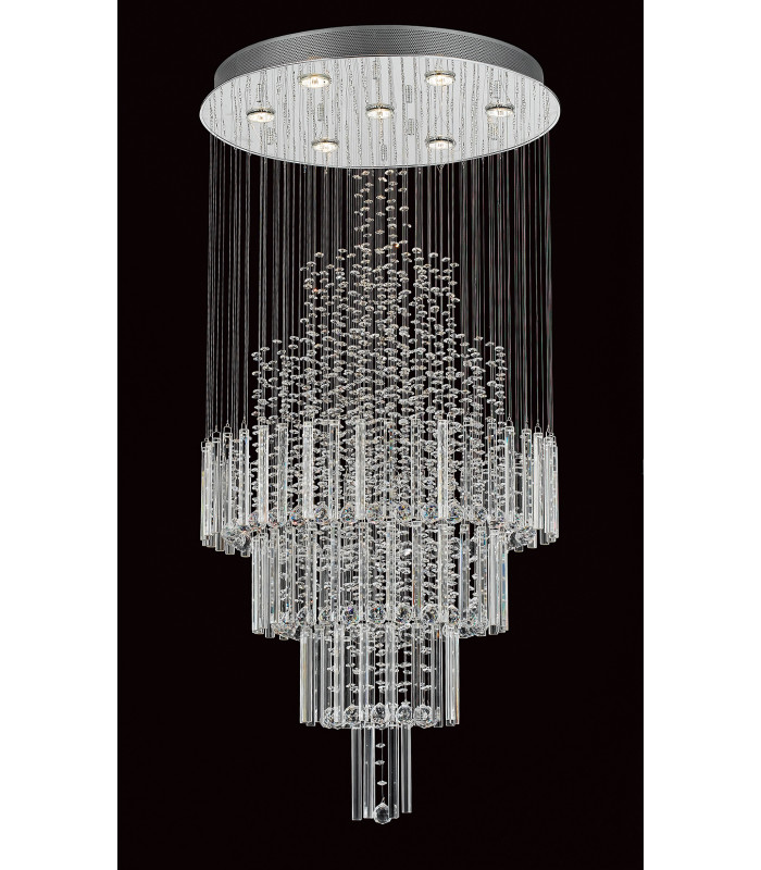 Barcelona Crystal 7 Light Stairwell Chrome Frame Cluster Pendant Ceiling Light-1