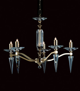Forli Optic Lead Crystal Pans 5 Arm Chandelier
