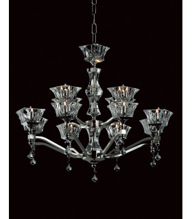 Bresica Lead Crystal Nickel 12 Arm Chandelier
