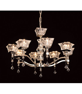 Bresica Lead Crystal Halogen Gold 8 Arm Chandelier