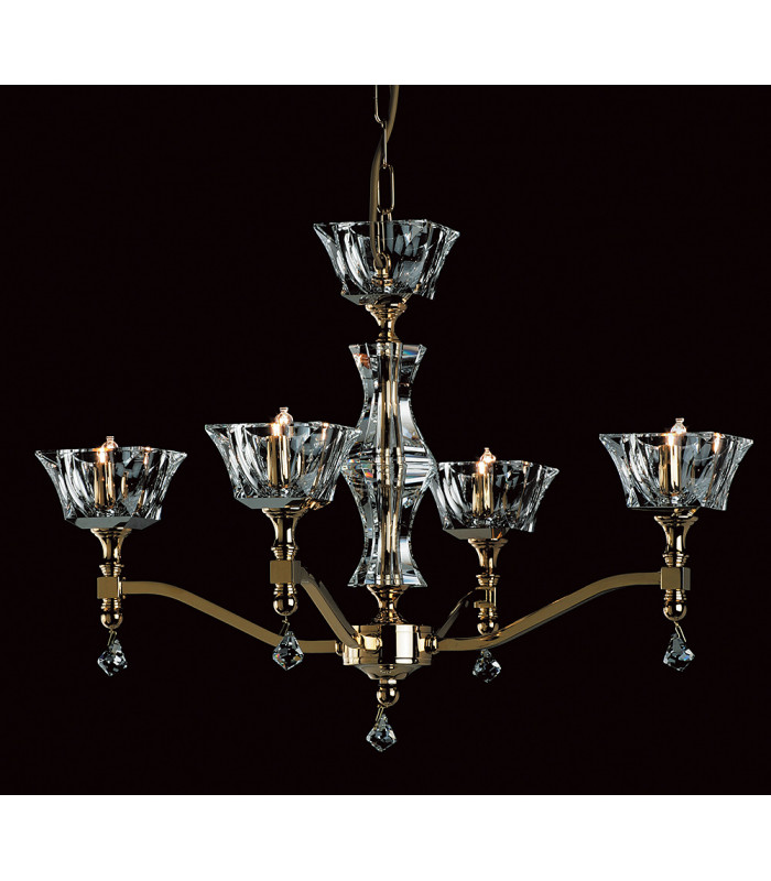 Bresica Lead Crystal Halogen Gold 4 Arm Chandelier