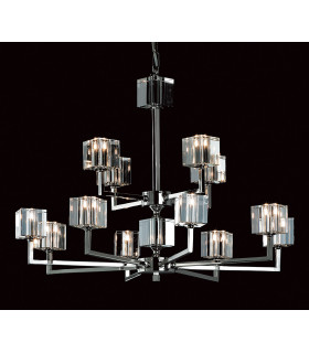 Cube Modern Halogen Nickel 12 Arm Chandelier