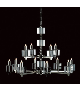 Cube Halogen Nickel 12 Arm Chandelier