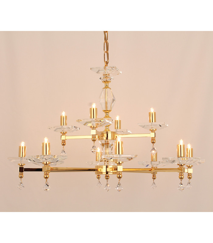 Capri Optic Glass Pans Gold 12 Arm Chandelier