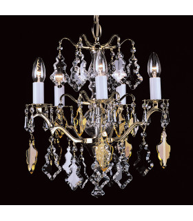 Louvre Polished Brass Crystal 5 Arm Chandelier