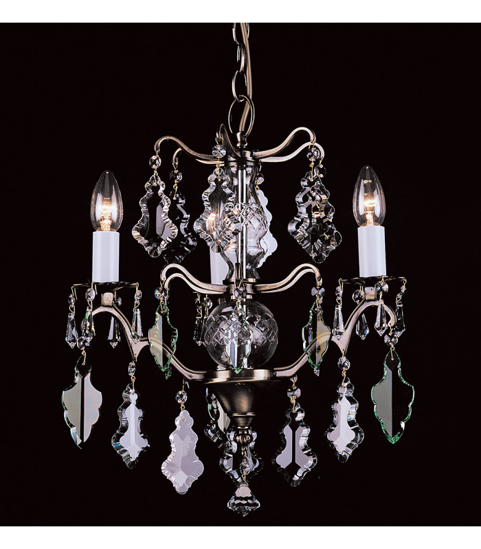 Louvre Antique Brass Crystal 3 Arm Chandelier