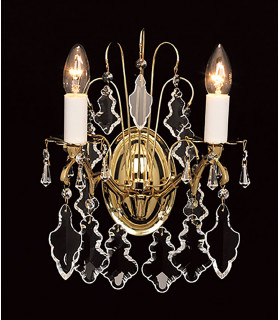 Louvre 2 Light Polished Brass Crystal Candle Wall Lamp