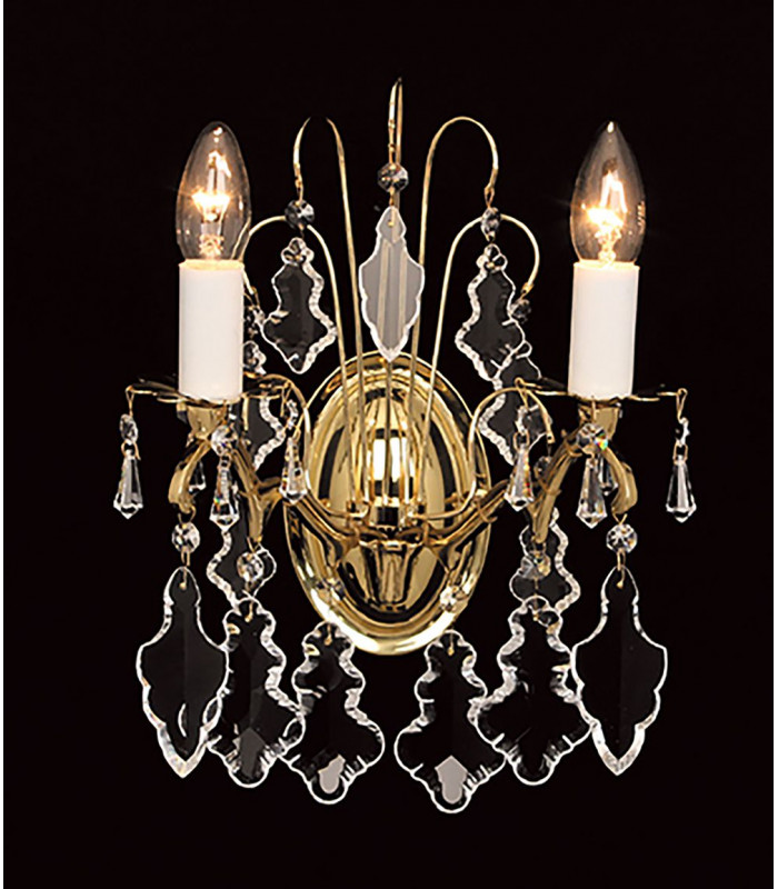 Louvre 2 Light Polished Brass Crystal Candle Wall Lamp