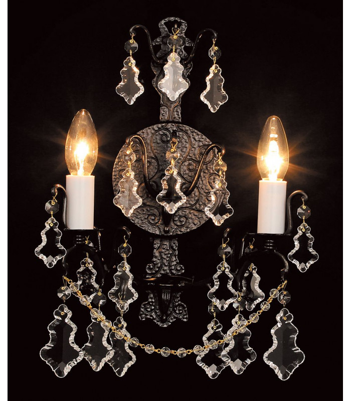 Montmartre 2 Light Lead Crystal Antique Bronze Candle Wall Lamp