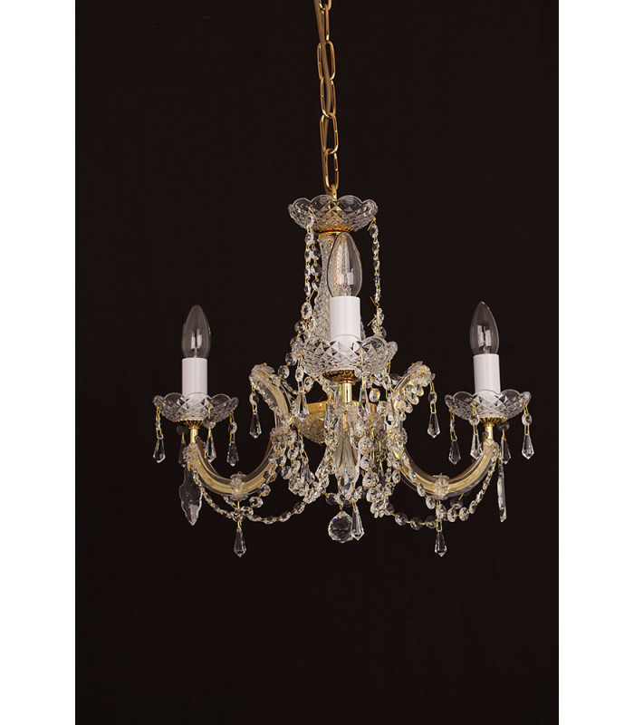 Marie Theresa Glass Gold 3 Arm Chandelier