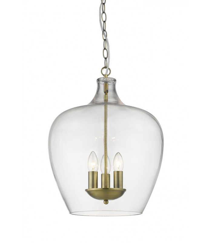 Nell 3 Light Antique Brass Dome Pendant Ceiling Light