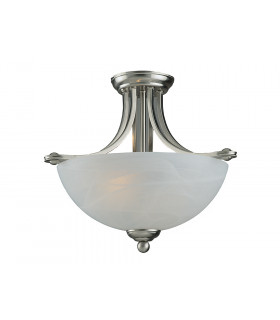Texas Satin Nickel White Alabaster Bowl Semi Flush Ceiling Light