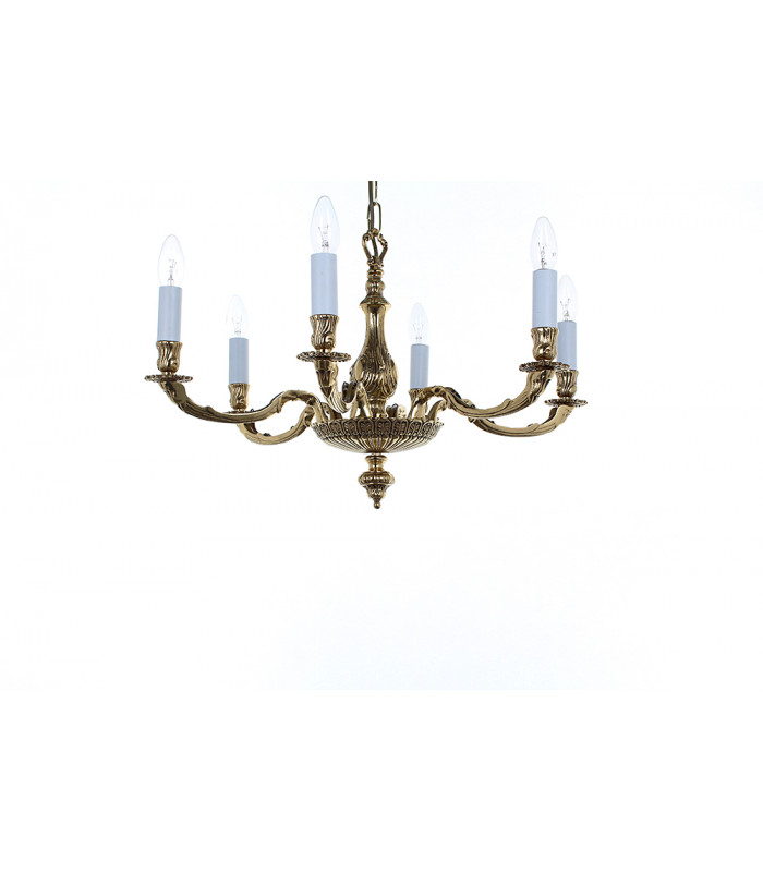 Sandringham Polished Brass 6 Arm Chandelier