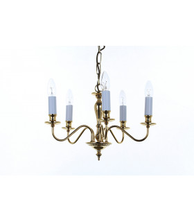 Georgian Polished Brass 5 Arm Chandelier