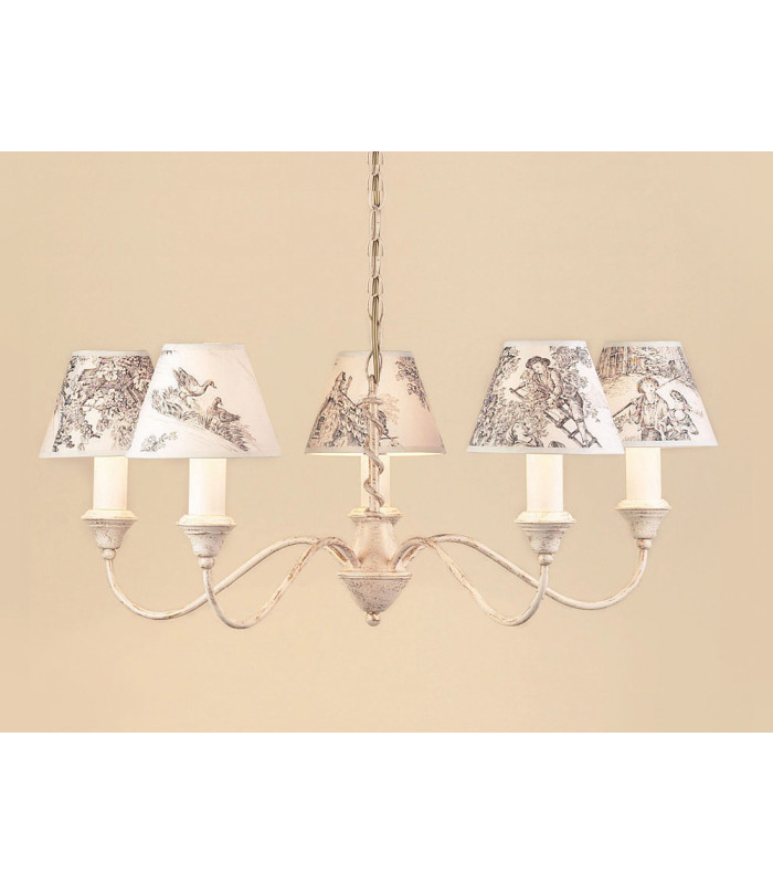 Caravelle Cream Gold 5 Arm Chandelier with Shades