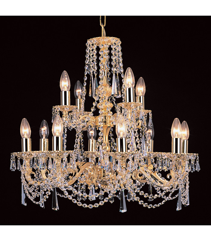 Stuttgart Strass Cast Brass Gold 12 Arm Chandelier