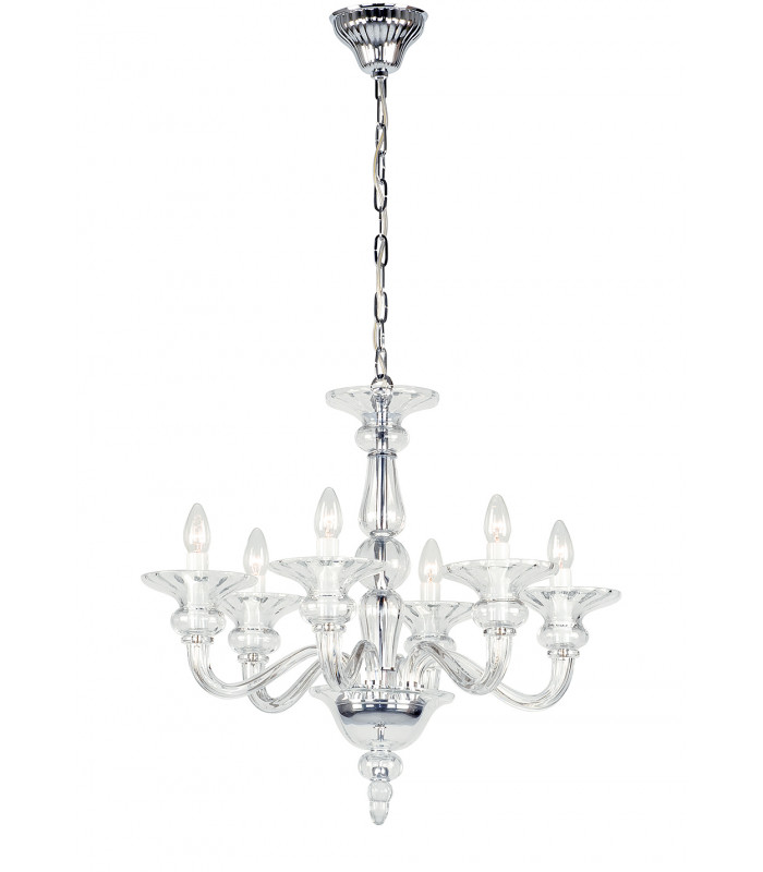 Zagreb Clear Glass Chrome 6 Arm Chandelier