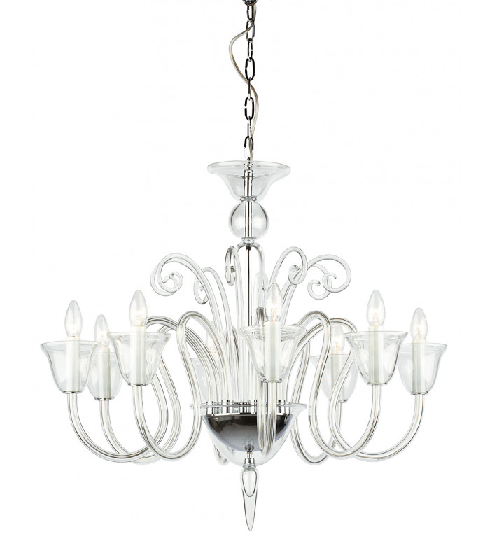 Saskia Curved Clear Glass 8 Arm Chandelier