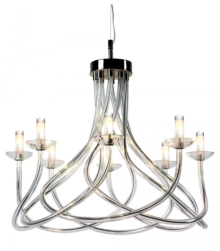 Borosi Glass Chrome 8 Arm Chandelier