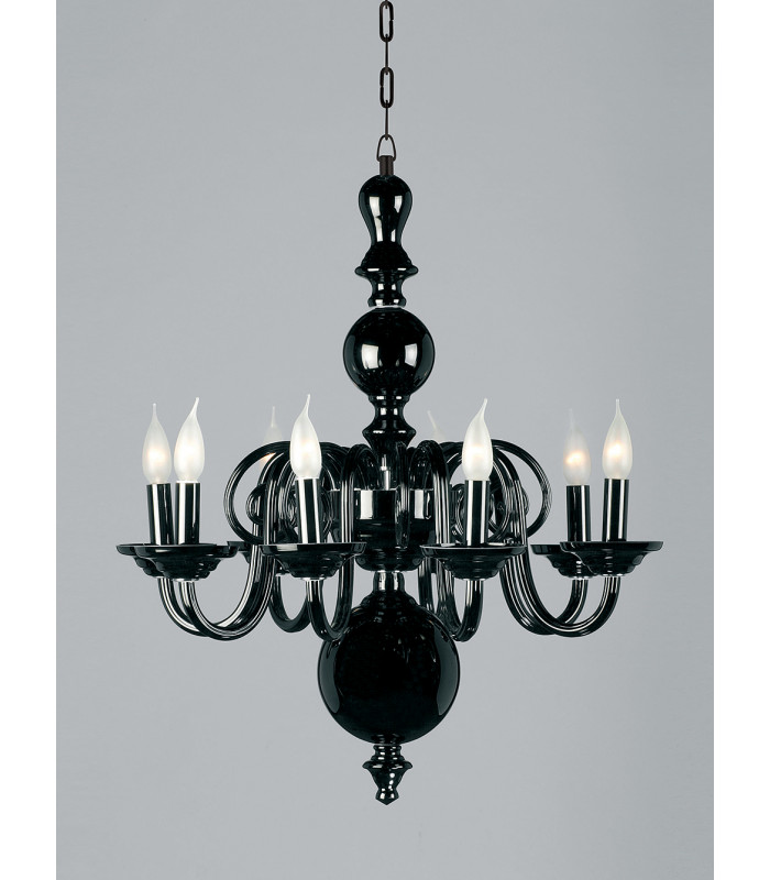 Salas Glass Black 8 Arm Chandelier