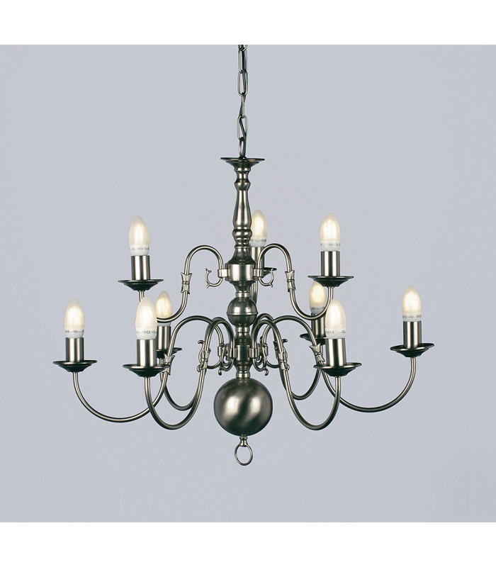 Flemish Pewter 9 Arm Chandelier