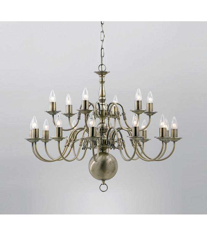 Flemish Antique Brass 18 Arm Chandelier