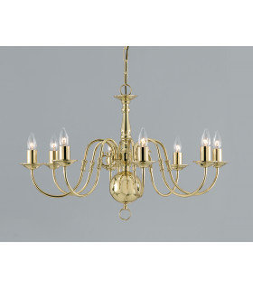 Flemish Polished Brass 8 Arm Chandelier