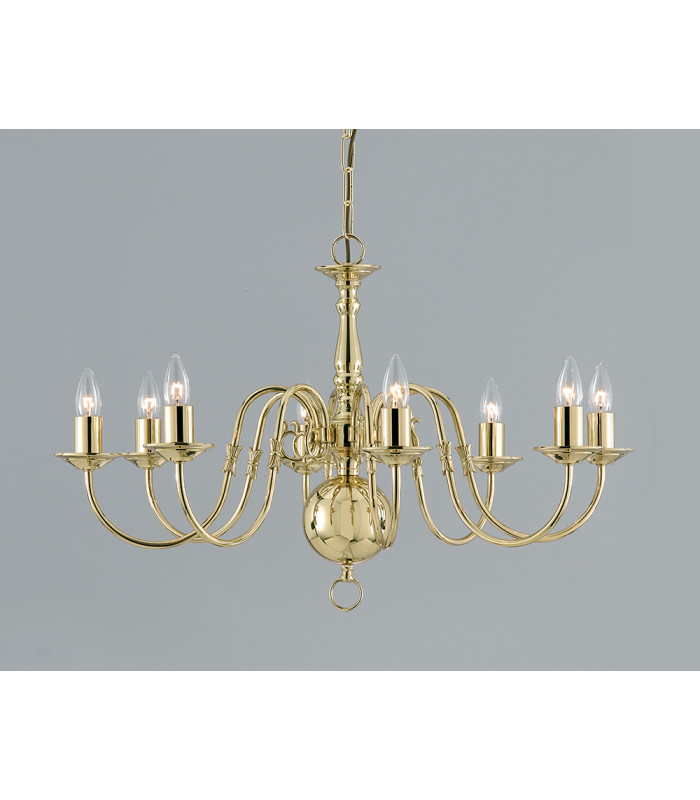 Flemish Polished Brass 8 Arm Chandelier