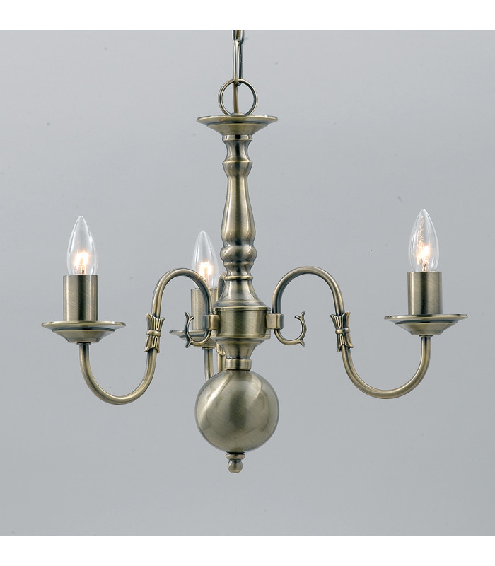 Flemish Antique Brass 3 Arm Chandelier