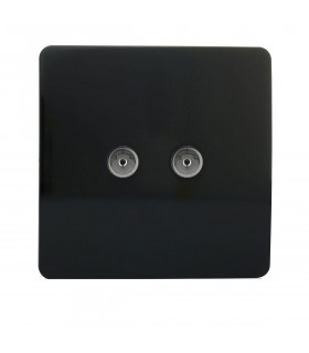 Artistic Modern Twin TV Co-Axial Outlet Gloss Black Finish-1