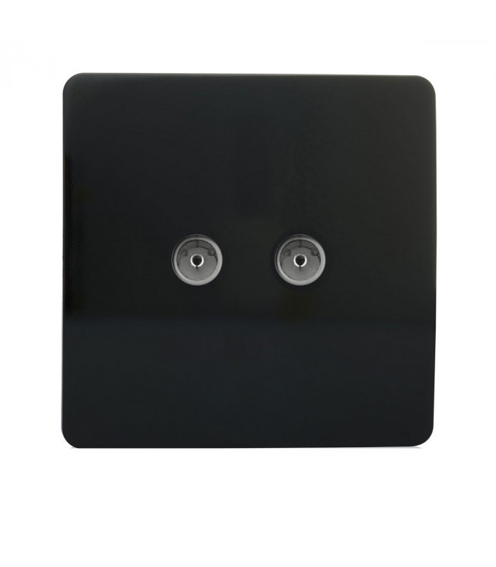 Artistic Modern Twin TV Co-Axial Outlet Gloss Black Finish-1