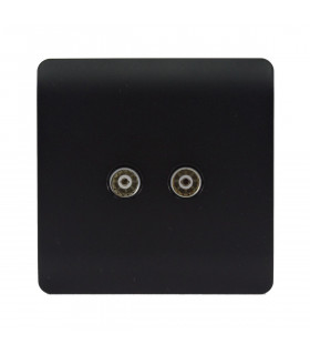 Artistic Modern Twin TV Co-Axial Outlet Matt Black Finish-1