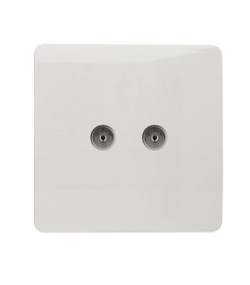 Artistic Modern Twin TV Co-Axial Outlet Gloss White Finish-1