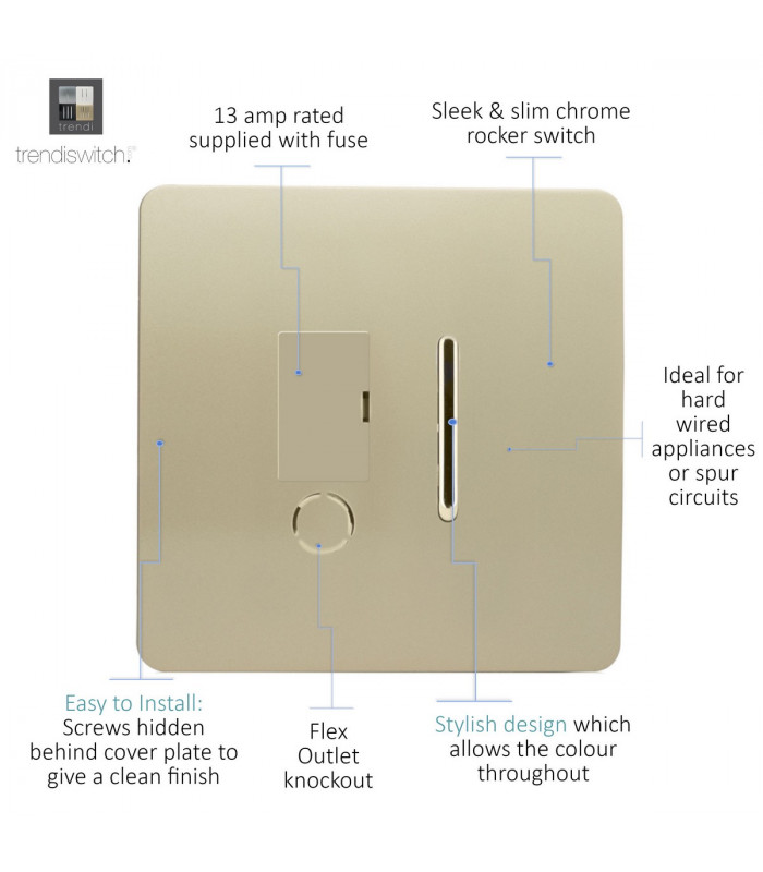Artistic Modern Switch Fused Spur 13A With Flex Outlet Champagne Gold Finish-3