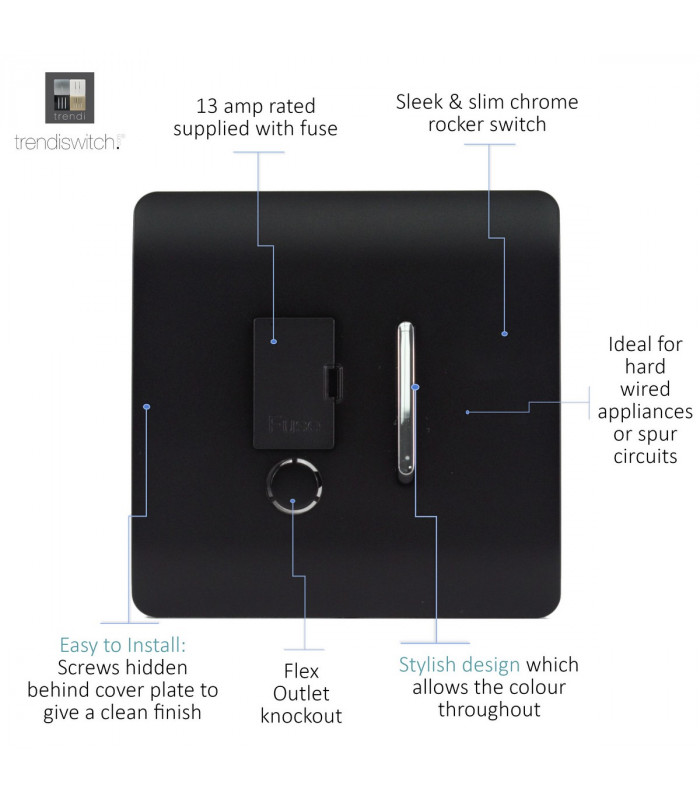 Artistic Modern Switch Fused Spur 13A With Flex Outlet Matt Black Finish-3