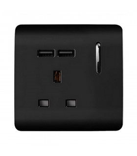 Artistic Modern 1 Gang 13Amp Switched Socket WIth 2 x USB Ports Gloss Black Finish-1