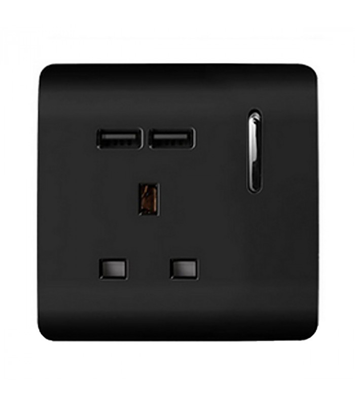 Artistic Modern 1 Gang 13Amp Switched Socket WIth 2 x USB Ports Gloss Black Finish-1