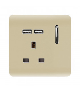Artistic Modern 1 Gang 13Amp Switched Socket WIth 2 x USB Ports Champagne Gold Finish-1