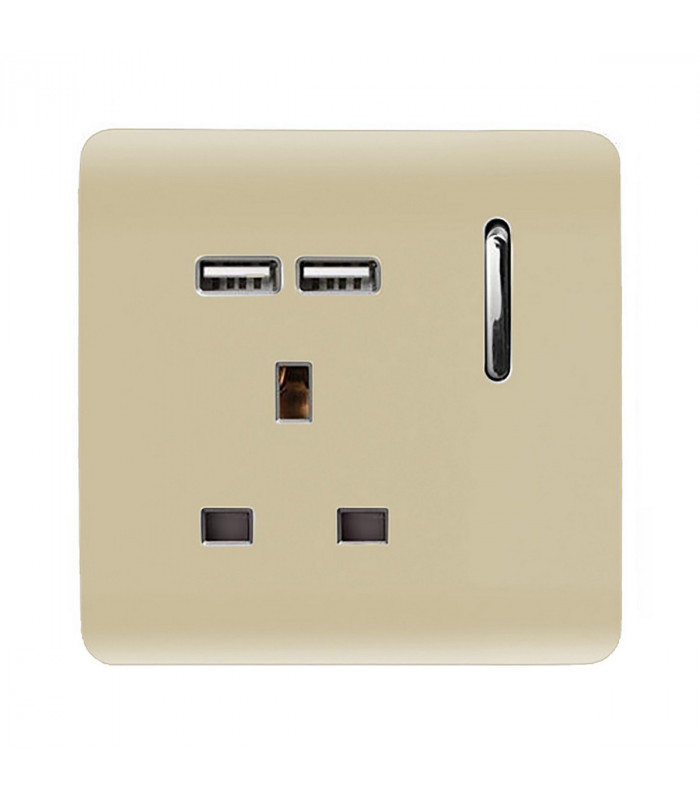 Artistic Modern 1 Gang 13Amp Switched Socket WIth 2 x USB Ports Champagne Gold Finish-1